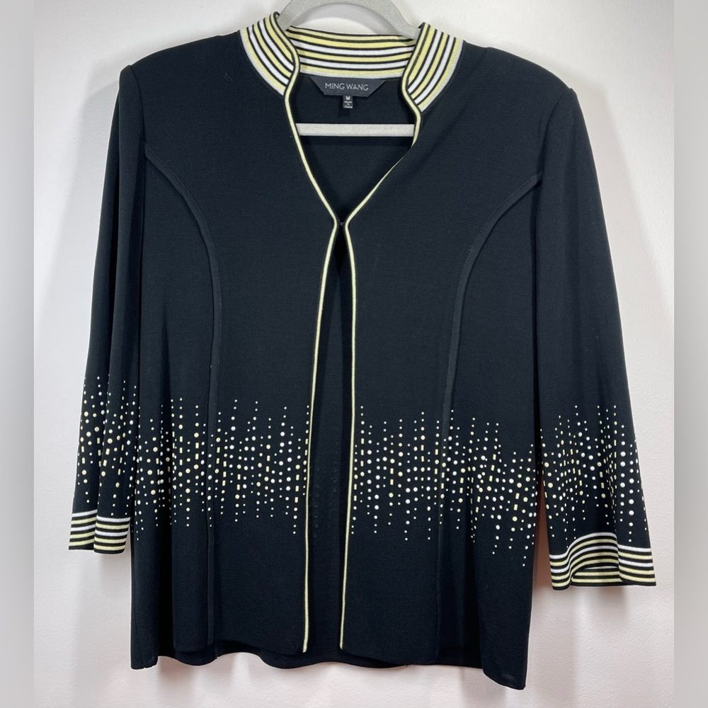 NWOT MING WANG Women’s Yellow Black Dot Knit Cardigan Size‎ Medium